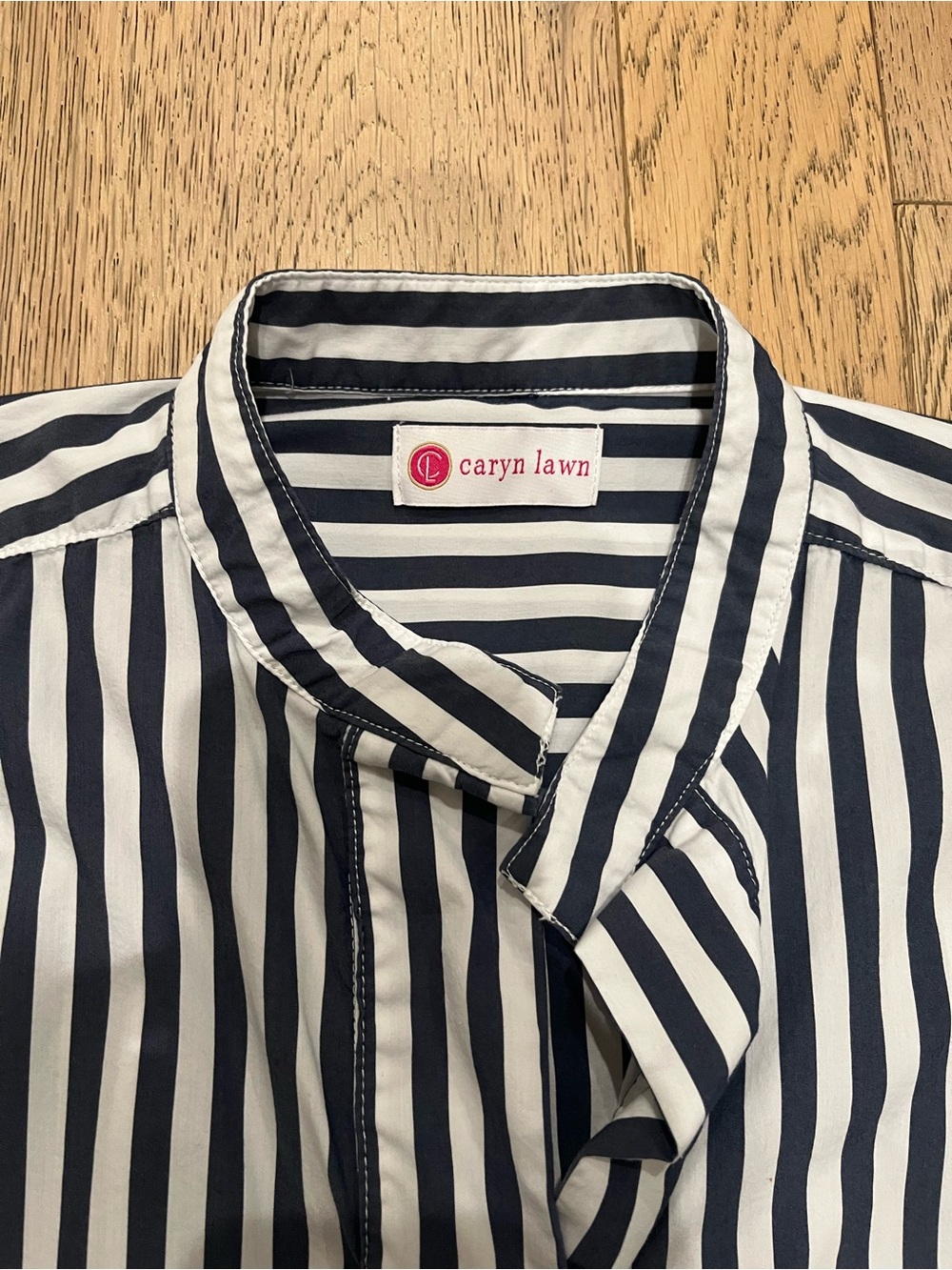 Caryn Lawn blue and white short sleeve button down mini dress - Picture 2 of 4